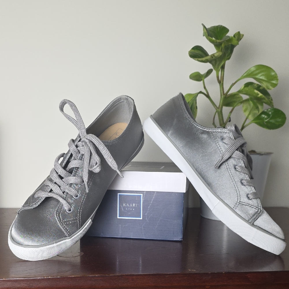 Kaari Blue Satin Silver Sneakers